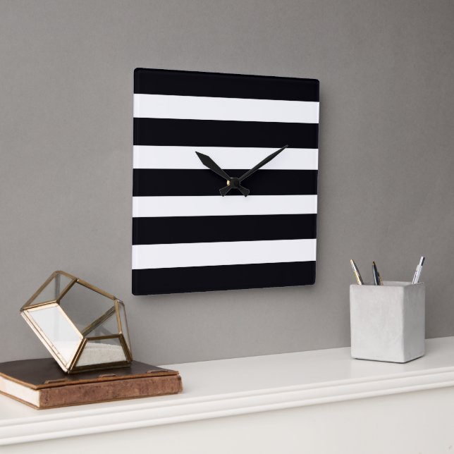 Horloge Carrée Classique Simple Noir Et Blanc Gratté Moderne Chic (Bureau)
