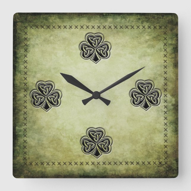 Horloge Carrée Classy grundge shamrock irlandais chanceux (Recto)