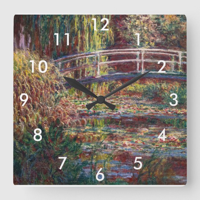 Horloge Carrée Claude Monet - Eau Lily étang, Harmonie rose (Recto)