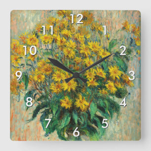 Horloge Carrée Claude Monet - Fleurs d'artichauts de Jérusalem