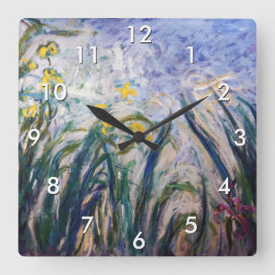 Horloge Carrée Claude Monet - Iris jaunes et violets