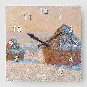 Horloge Carrée Claude Monet - Piles à roues, Effet neige, Matin