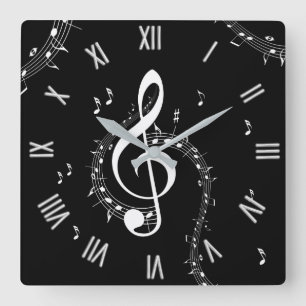 Horloge Carrée Climactic G Clef Musique Rouge avec chiffres blanc