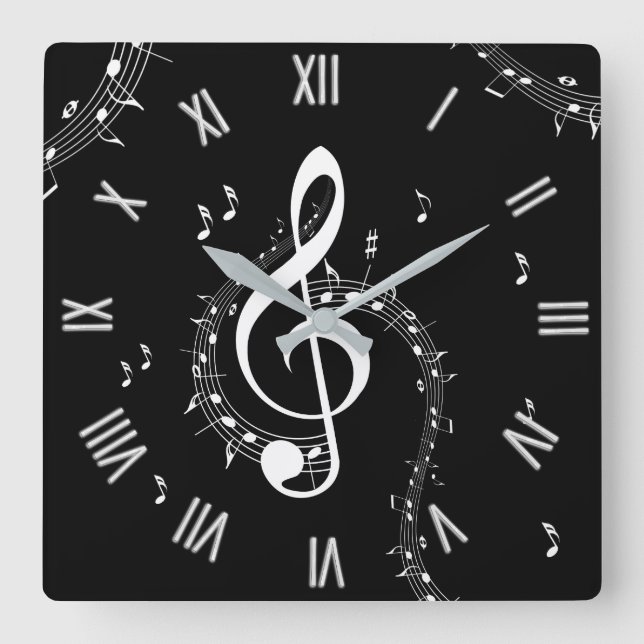 Horloge Carrée Climactic G Clef Musique Rouge avec chiffres blanc (Recto)