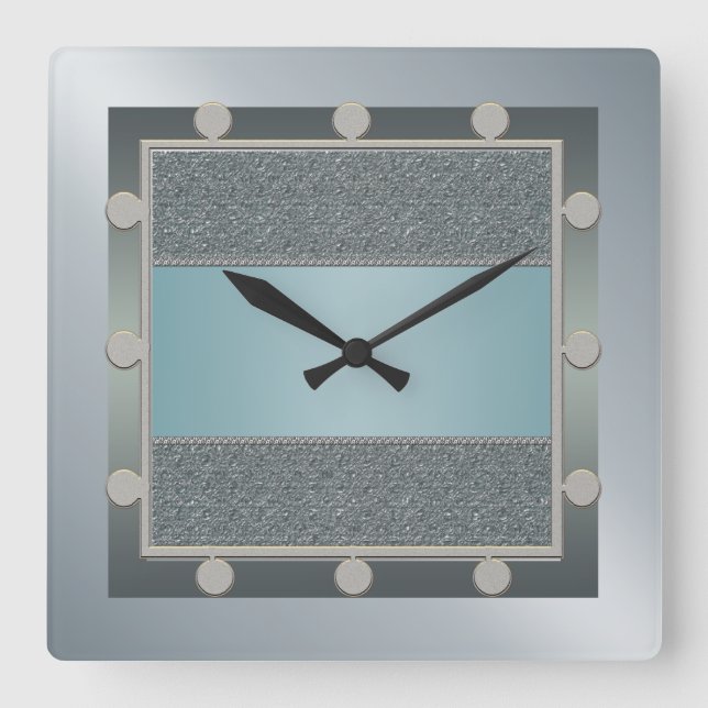 Horloge Carrée Clock Aqua Blue and Silver Wall (Recto)