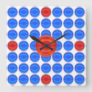 Horloge Carrée Clock - Blue and Red Dots