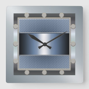 Horloge Carrée Clock Blue and Silver