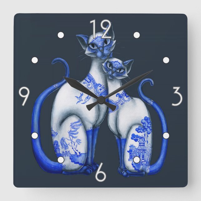 Horloge Carrée Clock Blue Willow Siamese (Recto)