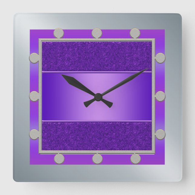Horloge Carrée Clock de Purple and Silver (Recto)