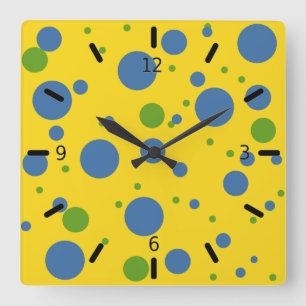 Horloge Carrée Clock Green and Blue Spotted Wall