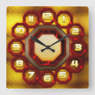 Horloge Carrée Clock Red & Orange Luminous Wall