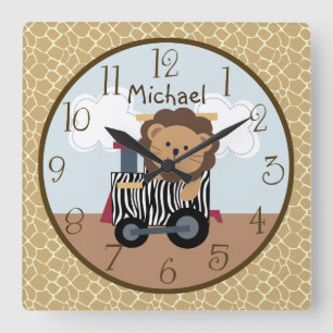 Horloge Carrée Clock Safari Animal Train Nursery