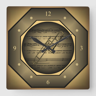 Horloge Carrée Clock-tagon ~ Trombone ~ Sheet Music ~ Tuscan ~