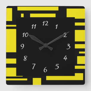Horloge Carrée Clock Yellow Maze Square