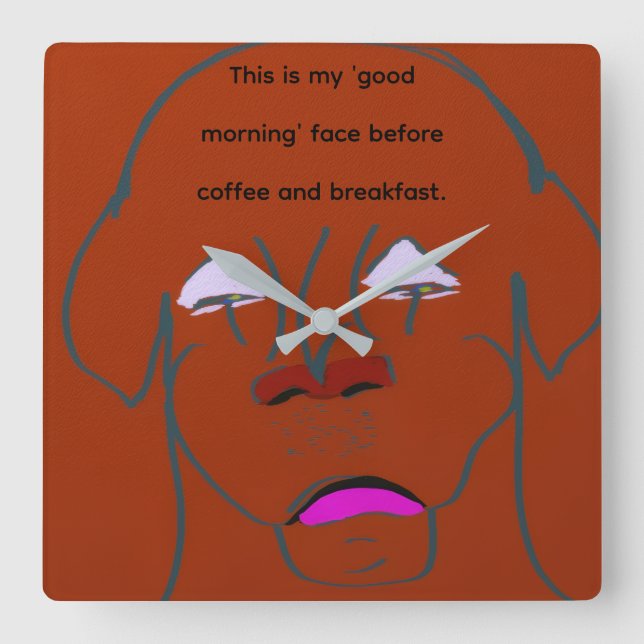 Horloge Carrée Clown-Faced Dog Cartoon Sketch (Recto)