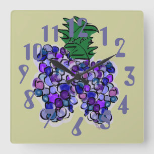Horloge Carrée Cluster of Grapes (sage)