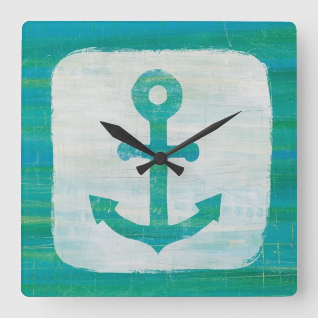 Horloge Carrée Coastal | Aqua Anchor (Recto)