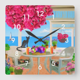 Horloge Carrée Coastal Ocean Veranda Scene