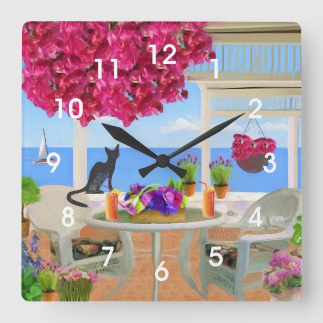 Horloge Carrée Coastal Ocean Veranda Scene (Recto)