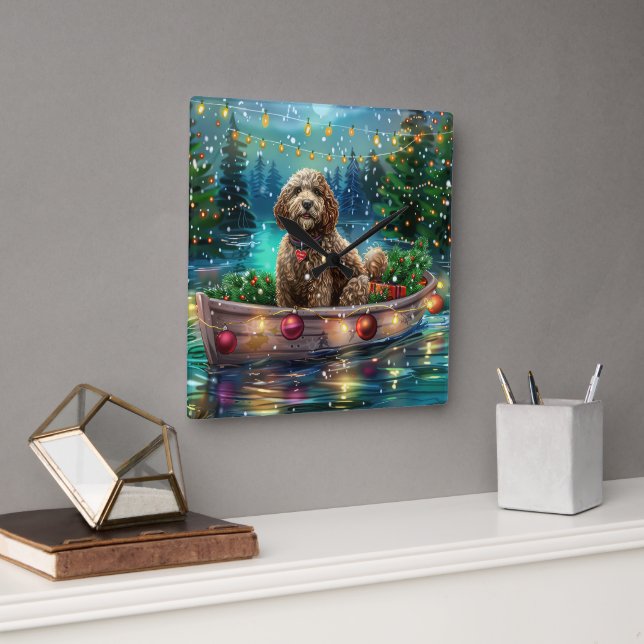 Horloge Carrée Cockapoo Christmas Festive Voyage (Bureau)