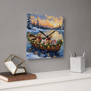 Horloge Carrée Cockapoo Noël Bateau Fêtes