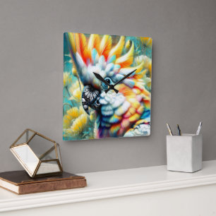 Horloge Carrée Cockatoo Whimsal Oiseau Pépites jaunes Floral