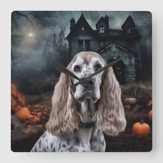Horloge Carrée Cocker Spaniel Halloween effroi (Recto)