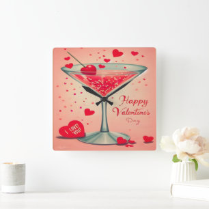 Horloge Carrée Cocktail Valentine Martini du milieu du siècle