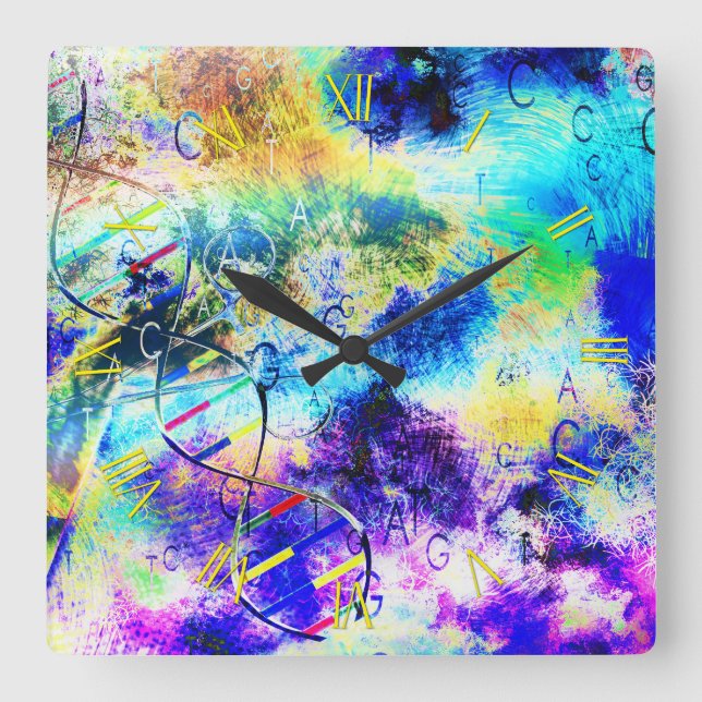 Horloge Carrée Code art ADN (Recto)