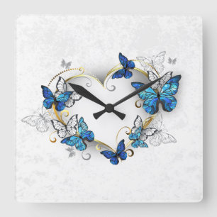 Horloge Carrée Coeur bijoux avec papillons Morpho