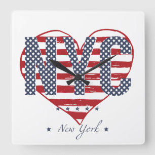 Horloge Carrée Coeur de drapeau américain de NYC