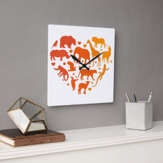Horloge Carrée Coeur des animaux, Cadeau pour les amoureux des an