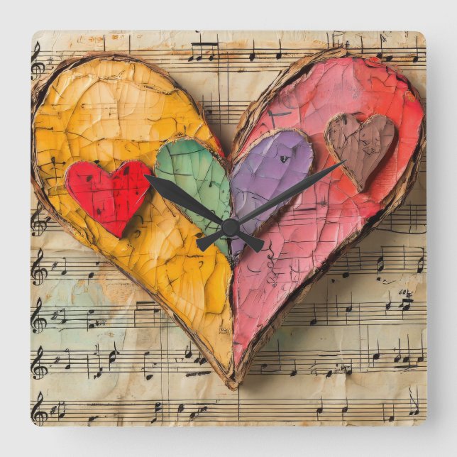 Horloge Carrée Coeur et musique (Recto)