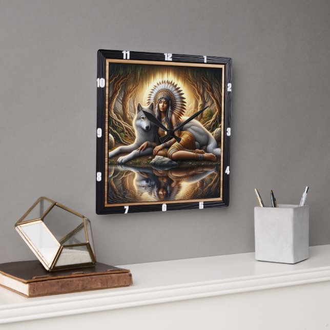 Horloge Carrée Coeur indigène : Willow Boughs Paix douce (Bureau)