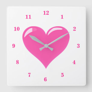 Horloge Carrée Coeur rose - Amour