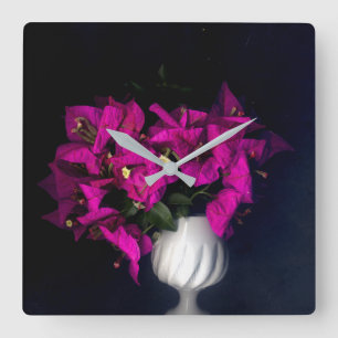 Horloge Carrée Coeur rose en noir
