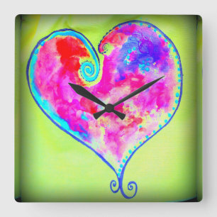 Horloge Carrée coeur tourbillonnant rose