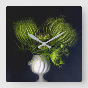 Horloge Carrée Coeur vert en noir