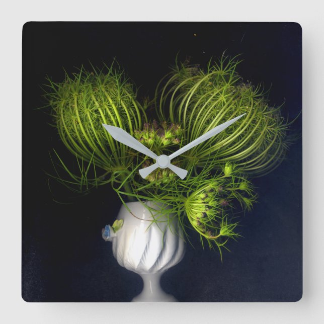 Horloge Carrée Coeur vert en noir (Recto)