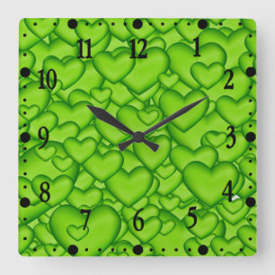 Horloge Carrée Coeurs 3D Texture vert Motif-68689