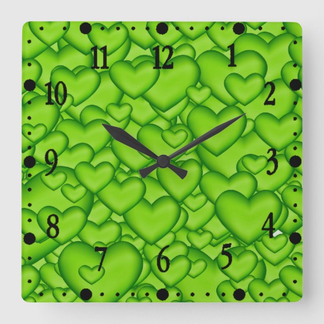 Horloge Carrée Coeurs 3D Texture vert Motif-68689 (Recto)