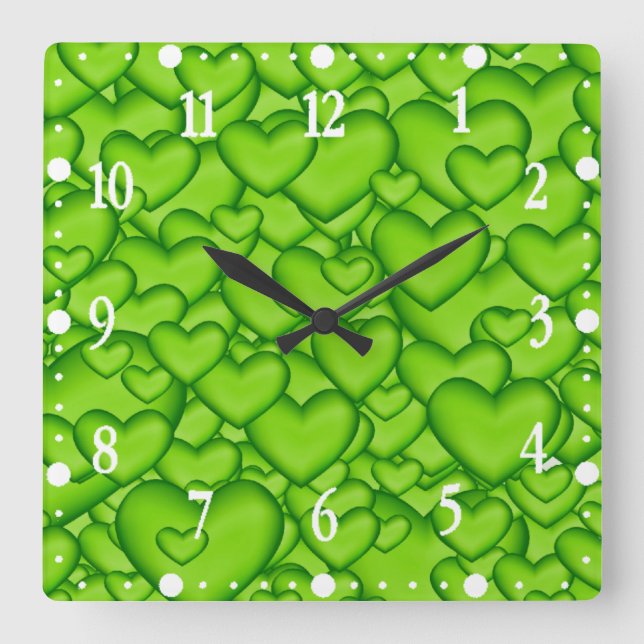 Horloge Carrée Coeurs 3D Texture vert Motif-68689 (Recto)
