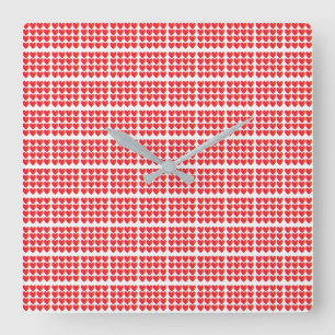 Horloge Carrée Cœurs d'amour Motif Grille Rouge à Jaune Ombre