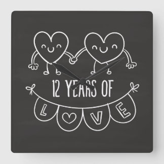 Horloge Carrée Coeurs de calèche-cadeaux du 12e anniversaire