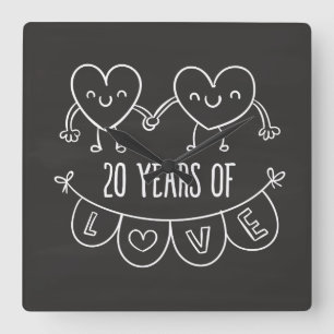 Horloge Carrée Coeurs de calèche-cadeaux du 20e anniversaire