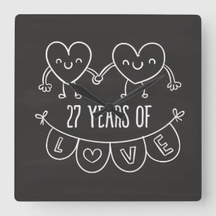 Horloge Carrée Coeurs de calèche-cadeaux du 27e anniversaire