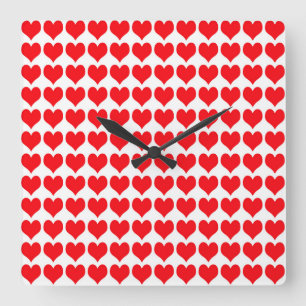 Horloge Carrée Coeurs rouges