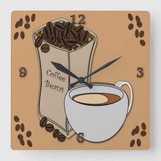 Horloge Carrée Coffee Beans Coffee Cup Design Mur Horaires