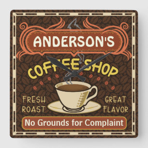 Horloge Carrée Coffee shop with Mug Create Your Own Personalized
