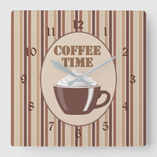Horloge Carrée Coffee Time Brown Stripe Clock